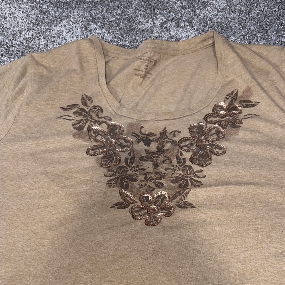 Floral Embellished Tan Women's Top